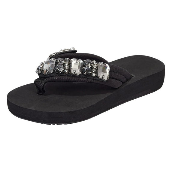 Sopiago Womens Sandals Sandals for Women Hollow Retro Out T-strap Thong Wedge Sandals Dressy Beach Slip On Comfy Slide Black,6.5