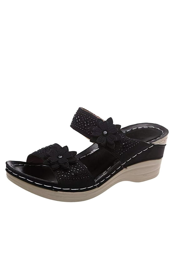 Womens Sandals Womens Open Toe Dressy Platform Sandals Slip on Elastic Ankle Strap Wedges Black,8