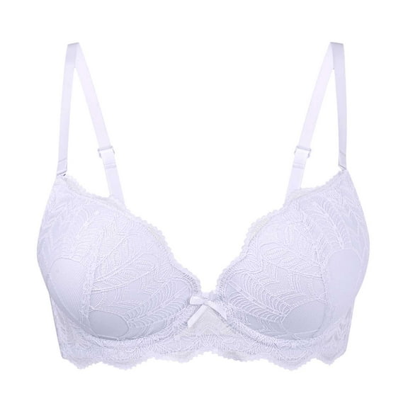 Sopiago Womens Seamless Bra Full Coverage Unlined Lace Sexy Plus Size Underwire Bra for Large Breasts White,S