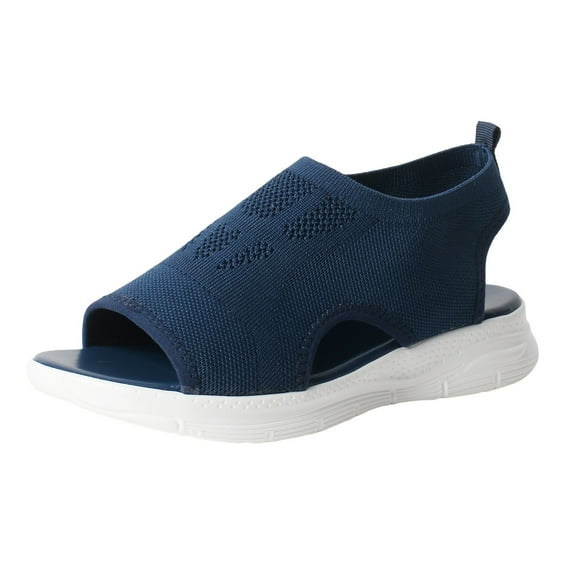 Sopiago Womens Walking Sandals Comfortable Arch Support Open Toe Non-slip Casual Shoes Breathable Knit Slingback Summer Beach Platform Sandals (Blue,7.5)