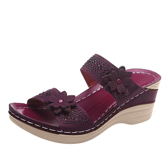 Sopiago Womens Wedge Sandals Women's Woven Double Band Sandals ,8