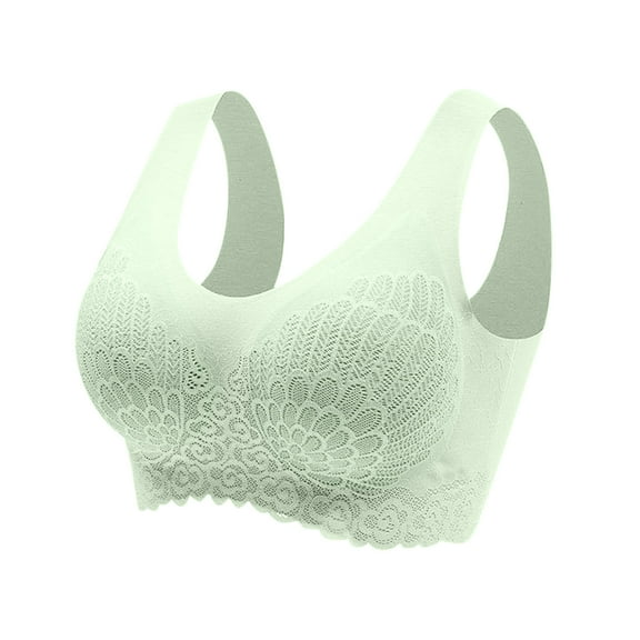 Sopiago Womens Wireless Bra Supportive Bra Push Up Comfort Soft No Underwire Full Coverage T-Shirt Bra Green,2XL