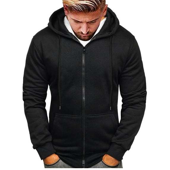 Sopiago Zip up Hoodie Men Big and Tall Men Long Sleeve Warm Hoodie Hoody Casual Sweatshirt Jumper Jacket Coat Top Black,M