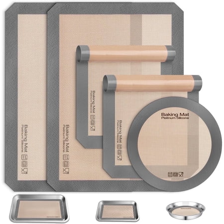 Sopito 5PCS Non Stick Platinum Silicone Baking Mat for Half Sheet & Quarter Baking Sheet and 9'' Pizza Pan, Reusable & Food Safe Heat Proof up to 480? Cooking Mat, Grey