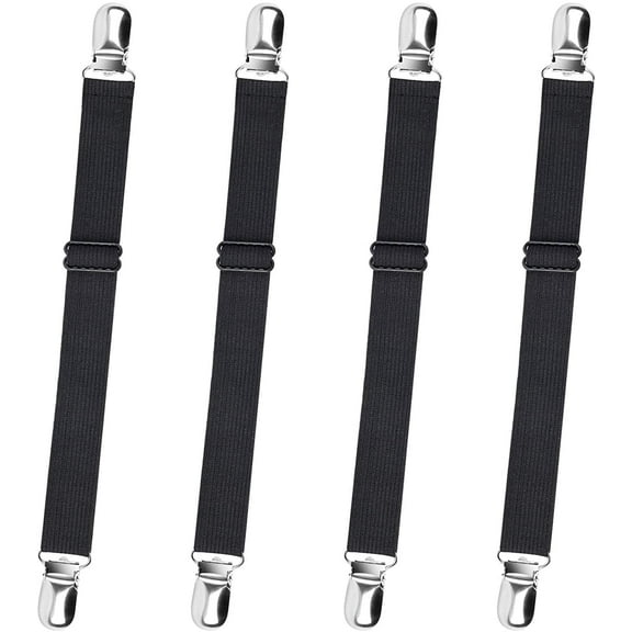 Sopito Bed Sheet Suspenders, 4pcs Adjustable Bed Sheet Holder Straps Sheet Fasteners Heavy Duty Bed Sheet Grippers for Mattresses Fitted Sheets Flat Sheets, Black