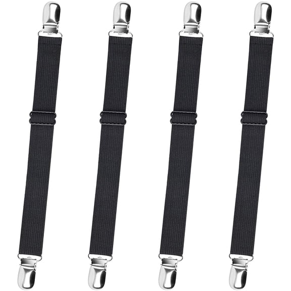 Sopito Bed Sheet Suspenders, 4pcs Adjustable Bed Sheet Holder Straps Sheet Fasteners Heavy Duty Bed Sheet Grippers for Mattresses Fitted Sheets Flat Sheets, Black