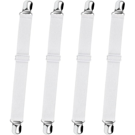 Sopito Bed Sheet Straps, 4Pcs Polyester Adjustable Elastic Fitted Sheet Straps Fasteners Non Slip Mattress Clips White 4Pcs