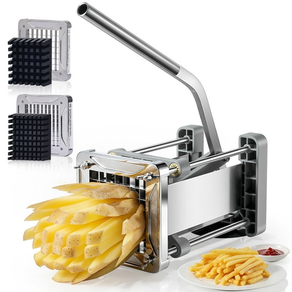 Sopito French Fry Cutter, Stainless Steel Professional Potato Cutter with 2 Blades 1/2inch and 3/8inch
