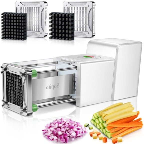 Sopito Electric Potato Cutter, Stainless Steel French Fry Cutter with 1/2in Blade & 3/8in Blade Great for Potatoes Cucumbers Carrots，White and Green
