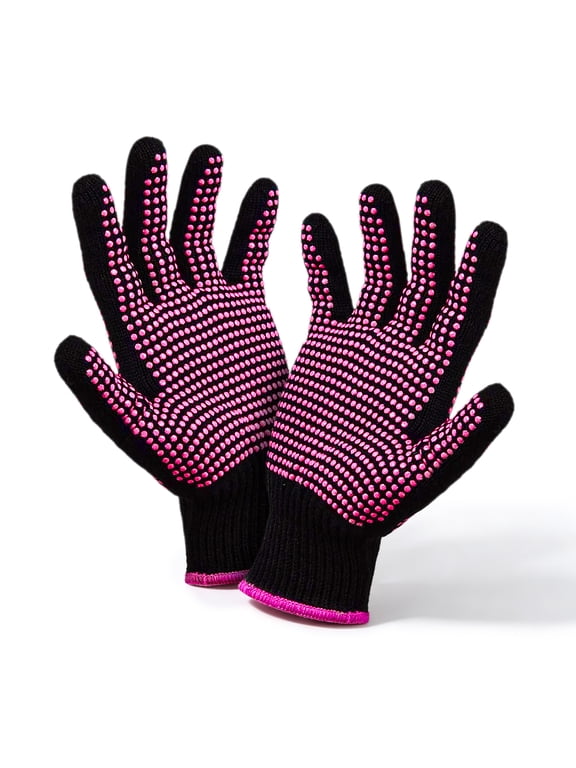 Heat Resistant Hair Styling Gloves 2Pcs, Breathable Anti-Scald Non-Slip Silicone Mitts for Curling Wand, Flat Iron, Hot Air Brush, Rose Red