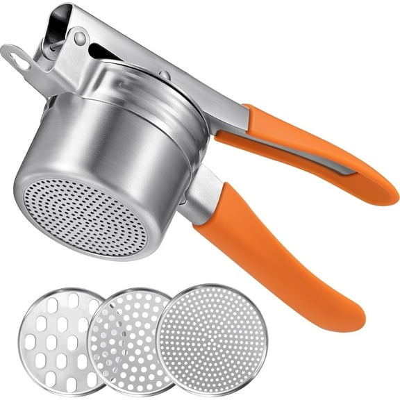 Sopito Potato Ricer, 15oz/425g Large Stainless Steel Potato Masher Upgrade Heavy Duty Design with Anti-Slip Handle Orange