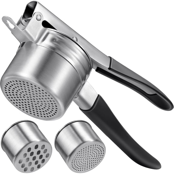 Sopito Potato Ricer, Stainless Steel Potato Masher with 2 Interchangeable Cups for Mashed Potatoes, Heavy Duty Kitchen Gadget for Home Use