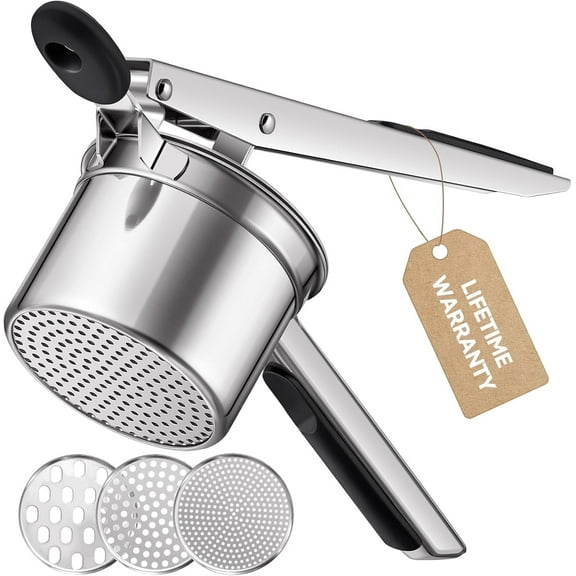 Sopito Potato Ricer, Stainless Steel Potato Masher with 3 Interchangeable Discs, Heavy Duty Kitchen Tool Gadget for Pressing and Mashing