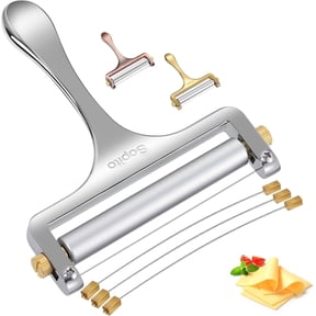 Sopito Wire Cheese Slicer with 3 Extra Wires Adjustable Thickness, Stainless Steel Handheld Cheese Block Cutter for Cheddar, Gruyere, Raclette, Mozzarella