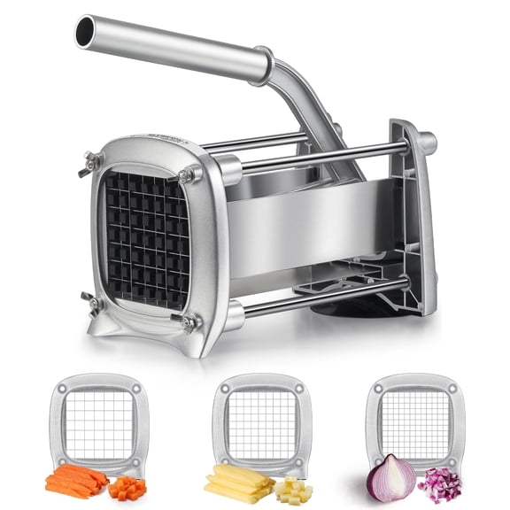 Sopito Stainless Steel Potato Cutter, Heavy Duty French Fry Cutter with Non-Slip Base, 1/2", 3/8", 1/4" for Carrots, Veggies