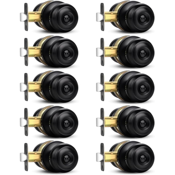 Sopoby Privacy Door Knob, 10 Pack Matte Black Round Keyless Doorknobs Interior/Exterior Lockset, Locking Knobs for Bedroom/Bathroom, Modern Design Hardware
