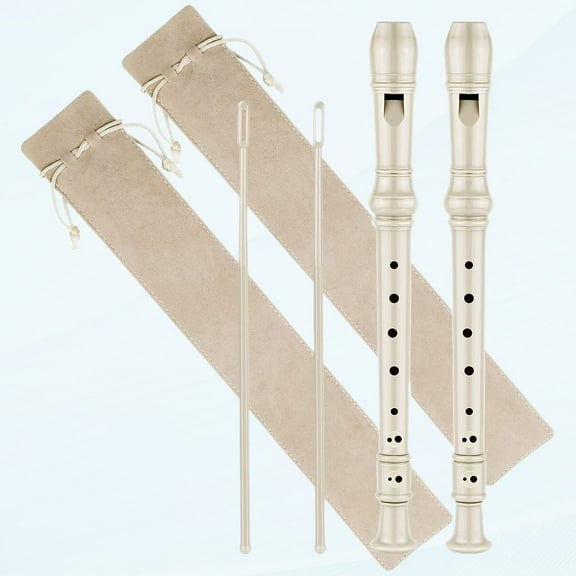 Soprano C Key Recorder 8 Holes German Style 3 Piece Baroque Finger Recording Instrument with Cleaning Rod and Storage Bag, for Elementary Students ((2 Set beige)