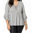 thumbnail image 1 of Soprano Trendy Plus Size Lace Up Babydoll Sweater Charcoal Grey 1X, 1 of 2