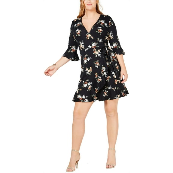 Soprano Womens Floral Wrap Dress, Black, Plus Size, 2X