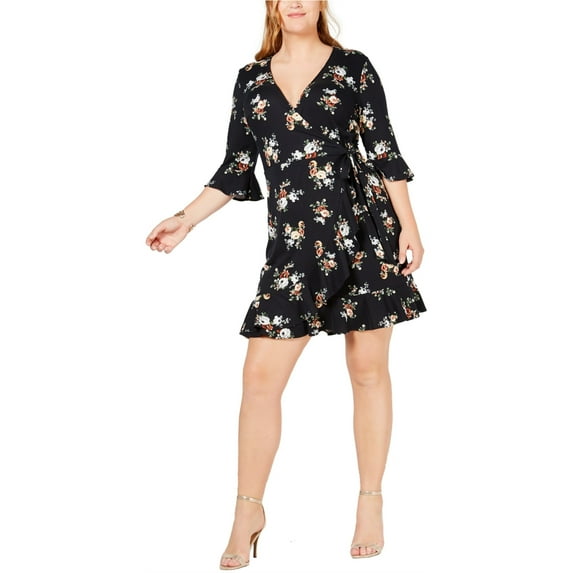 Soprano Womens Floral Wrap Dress, Black, Plus Size, 2X