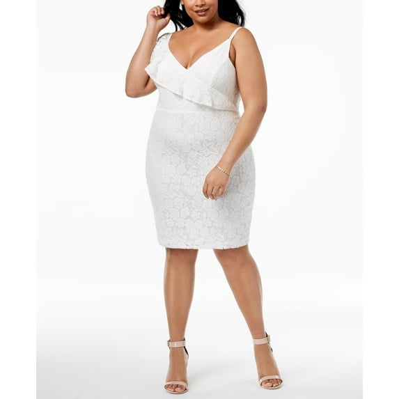 Soprano Womens Plus Size Ruffled Lace Bodycon Dress