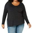 thumbnail image 1 of Soprano Womens Striped Basic T-Shirt, Black, Plus Size, 2X, 1 of 1