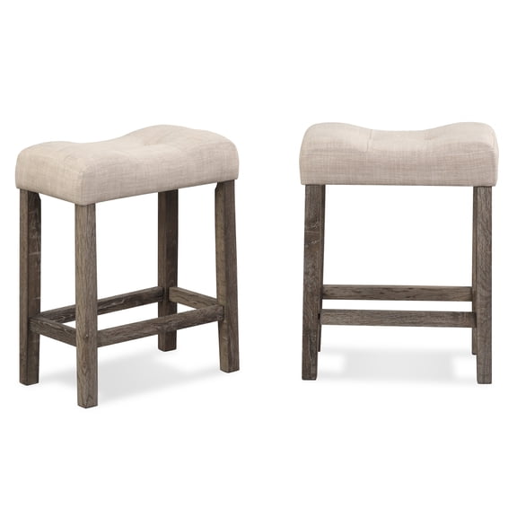 Sora Button Tufted Counter Height Saddle Stool, Set Of 2, Taupe