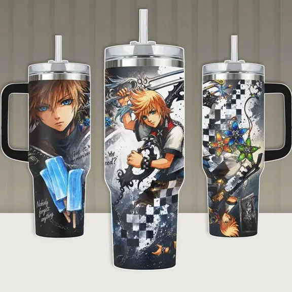 Sora & Roxas Inspired, Fantasy Adventure, Gamer & Anime, Hot & , 40oz Tumbler With Handle, Stainless Steel Insulated Travel Cup for Hot and Cold Drinks