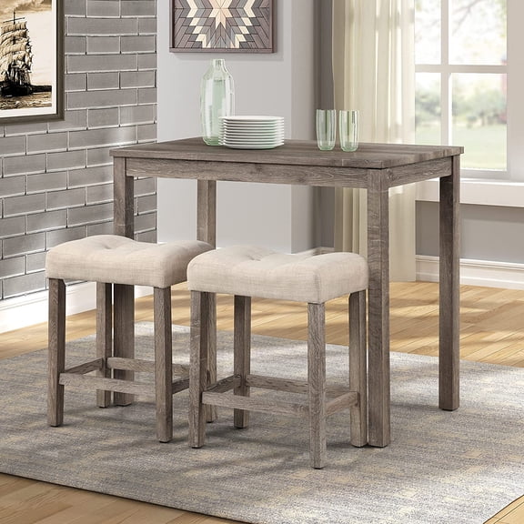 Sora Wood 3-Piece Counter Height Dining Set with Upholstered Stools for Kitchen and Bar