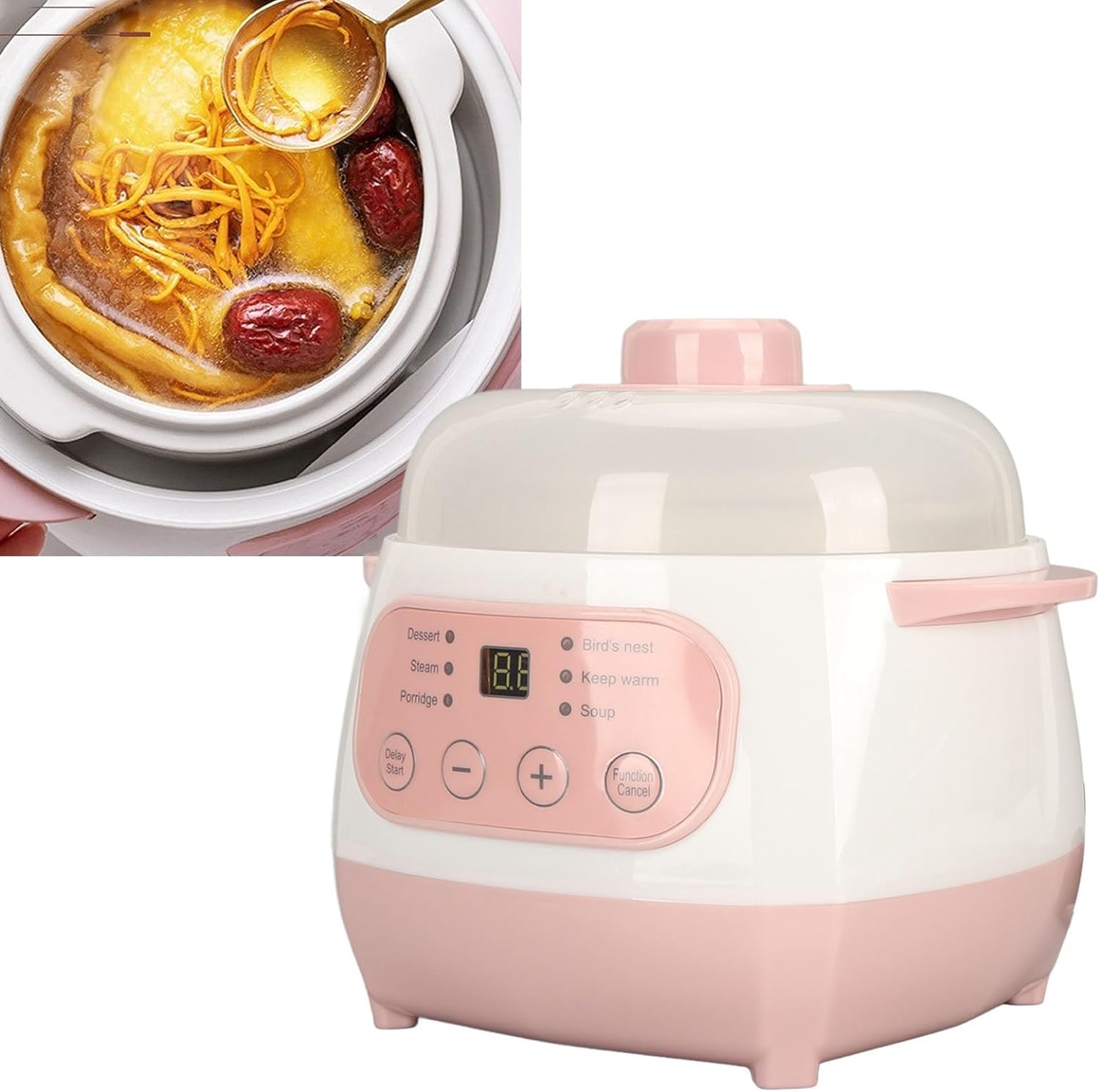 Sorandy 1L Electric Stew Pot, 200W Compact Cooker with Anti Dry Burn, 24H Reservation, Easy to Use and, for Rice, Porridge, Soup (US Plug 110V), Sorandyfgprhszc1e-12