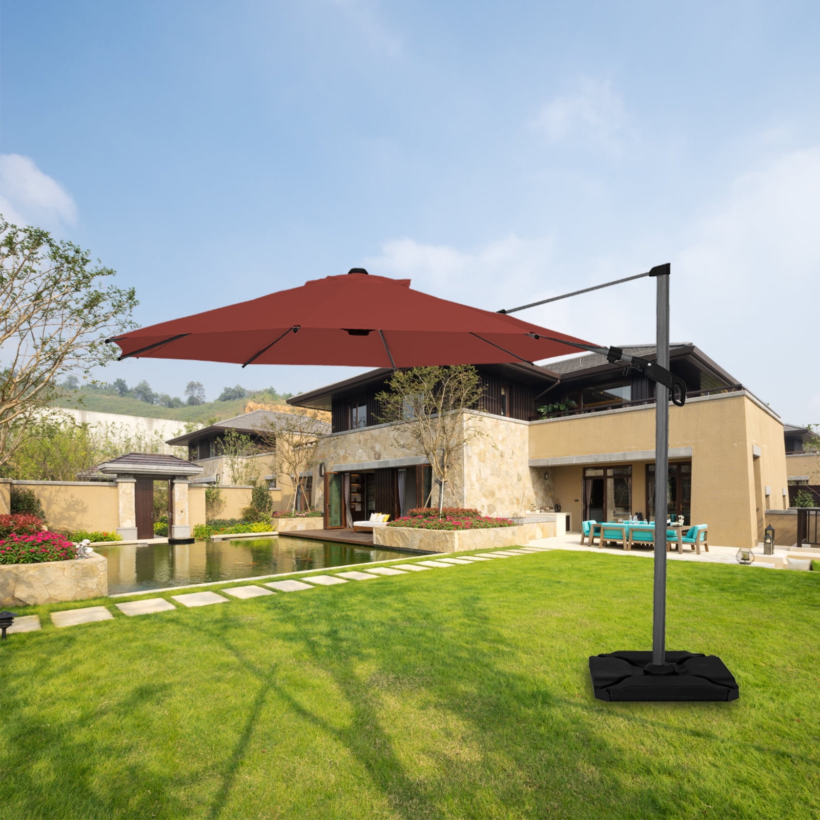 Sorara 10’ Round Vienna Outdoor Hanging Offset Cantilever Umbrella for