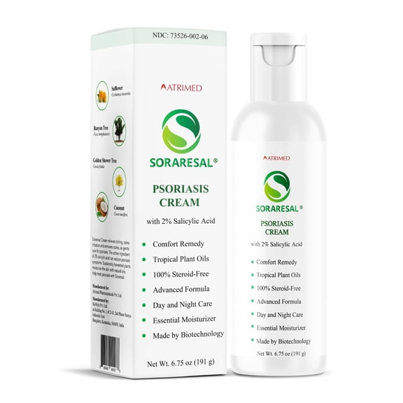 Soraresal Psoriasis Cream with Safflower Oil, Coconut Oil, Salicylic Acid, 6.75 oz