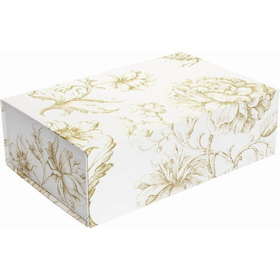 Sorarto Luxury Keepsake Gift Box | Gold Floral Decorative Boxes with Magnetic Lids for Presents, Wedding Memory Box, and Bridal Gifts. 13.5" x 9" x 4.3"