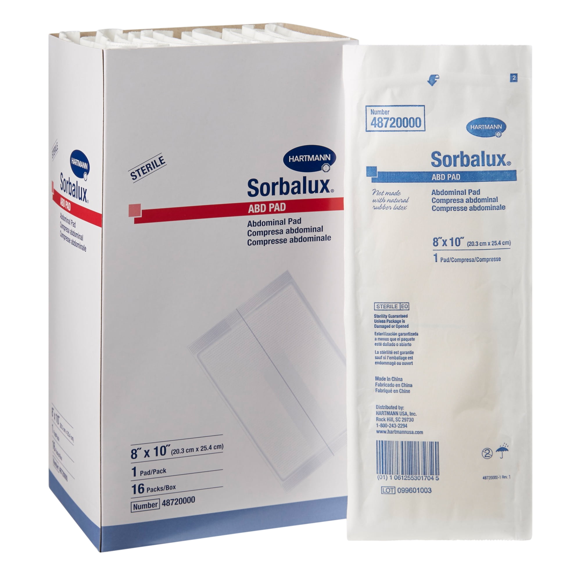 Sorbalux ABD Pad, Sterile, 1-Ply Abdominal Pad, 8 in x 10 in, 16 Count, 20 Packs, 320 Total