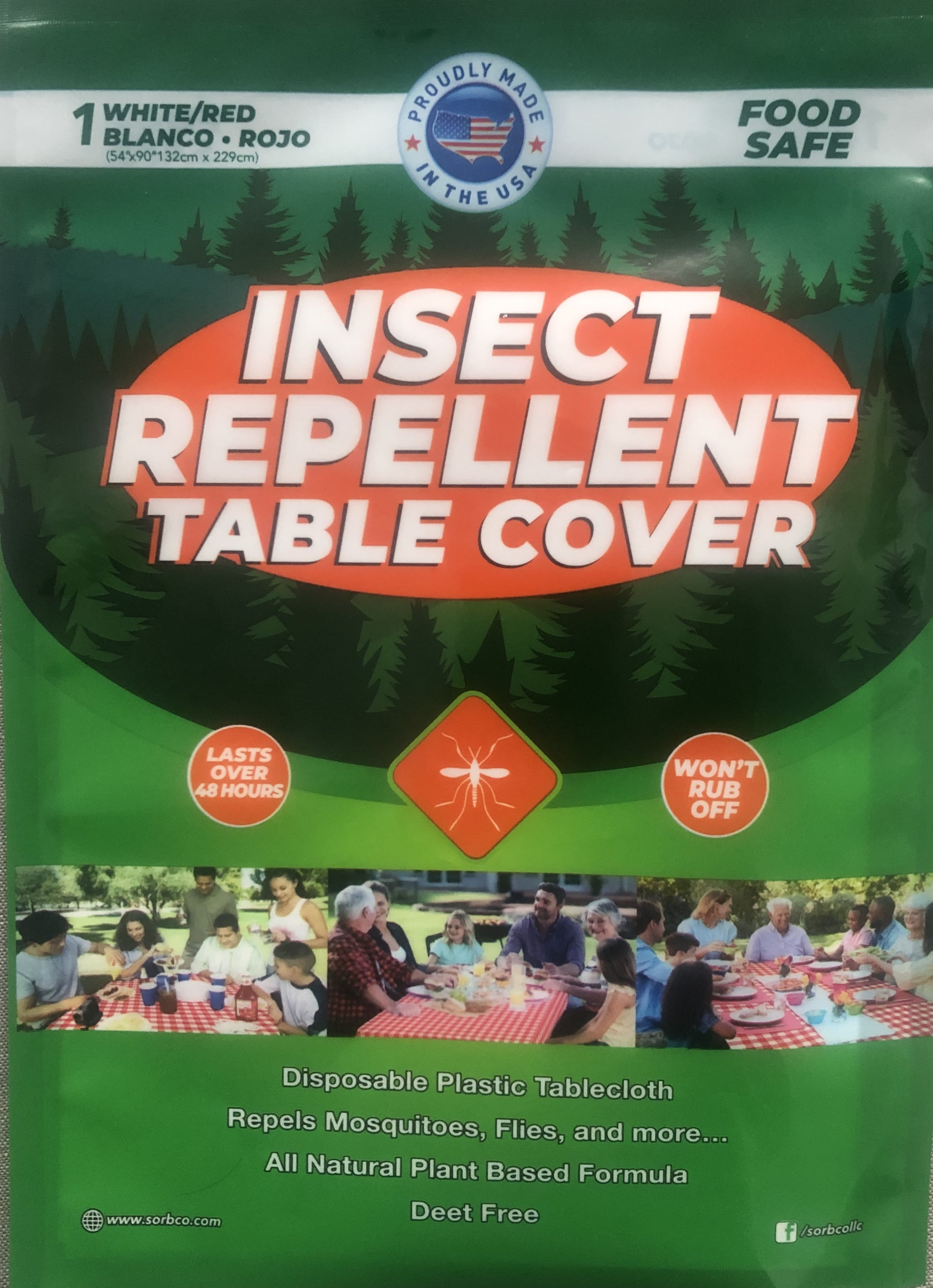 Sorbco Insect Repellent Table Cover, White/Red, 54" x 90"
