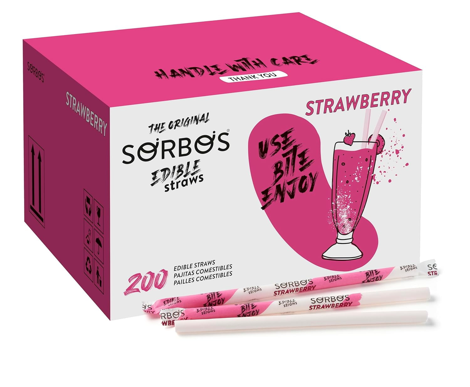 Sorbos Edible Straws, Strawberry Flavored, Sustainable, Individually