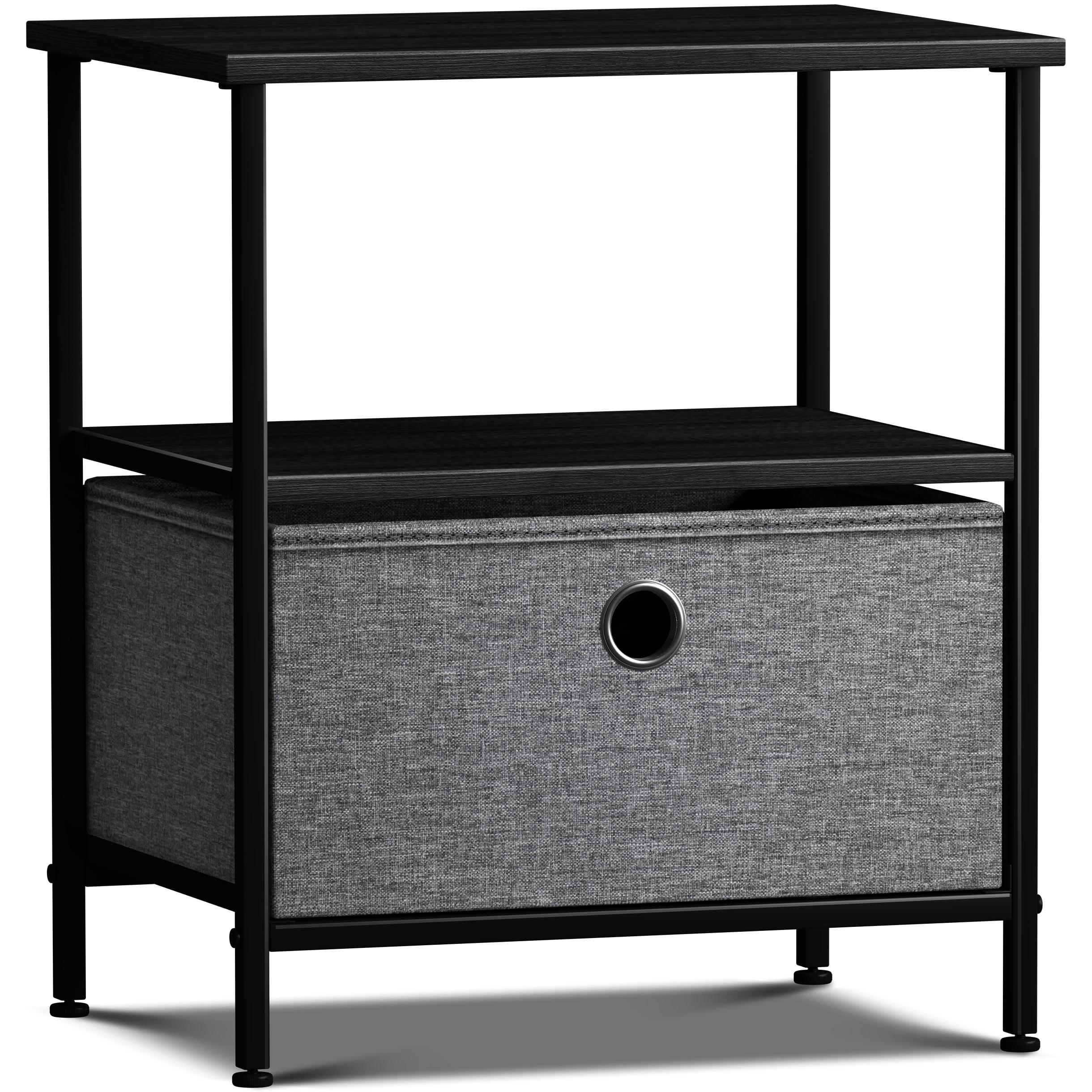 Sorbus 1-Drawer Nightstand with Fabric Drawer, Steel Frame and Open Shelf, Black