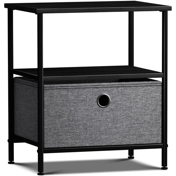 Sorbus 1-Drawer Nightstand with Fabric Drawer, Steel Frame and Open Shelf, Black