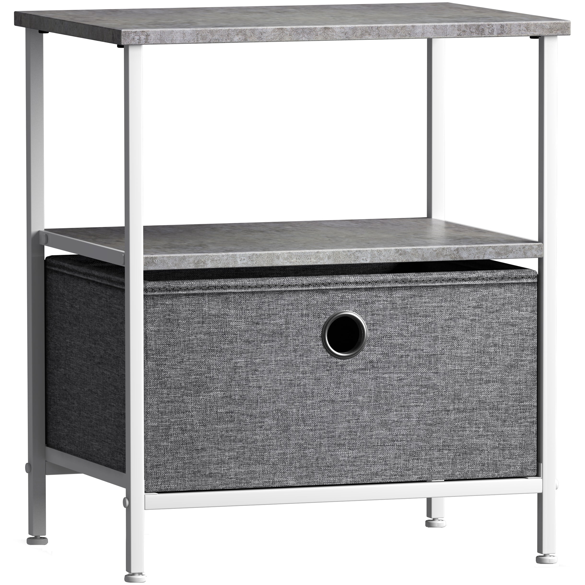 Sorbus 1-Drawer Nightstand with Fabric Drawer, Steel Frame and Open Shelf, Gray