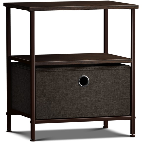 Sorbus 1-Drawer Nightstand with Shelf, Fabric Bin Storage, Steel Frame, Brown