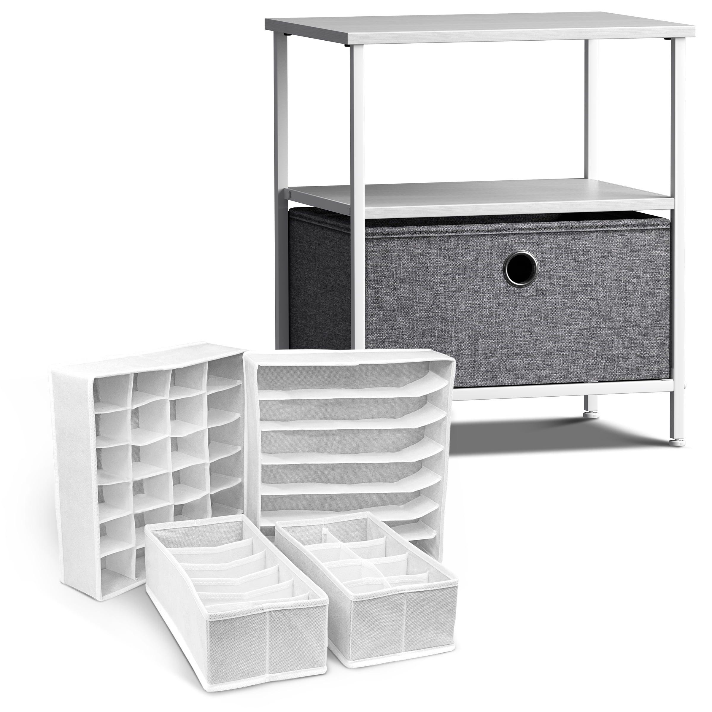 Sorbus 1-Drawer and 2 Shelf Nightstand with Foldable Fabric Drawer Dividers: Ideal for Adult Bedrooms