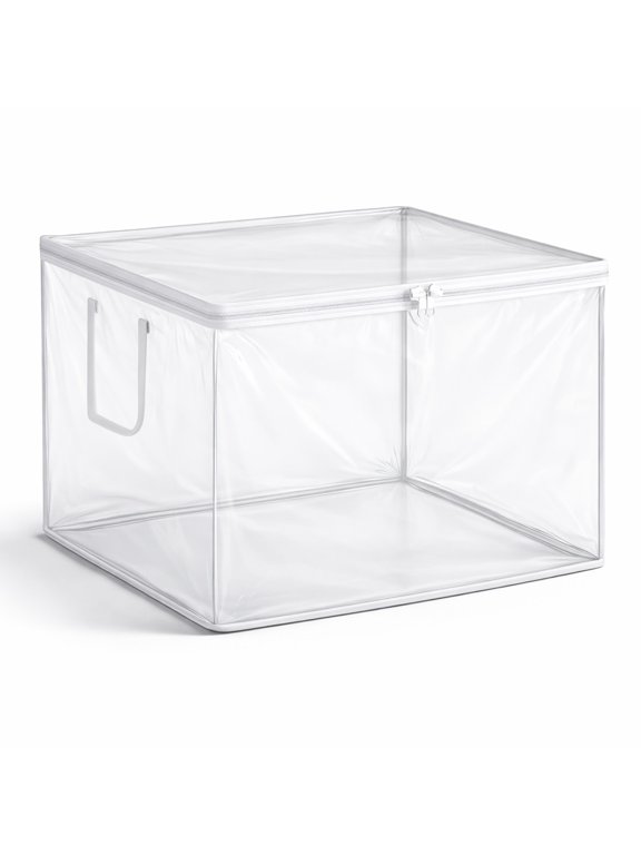 1 Pack 90L Clear Foldable Storage Bags with Handles & Zipper for Clothes and Blankets