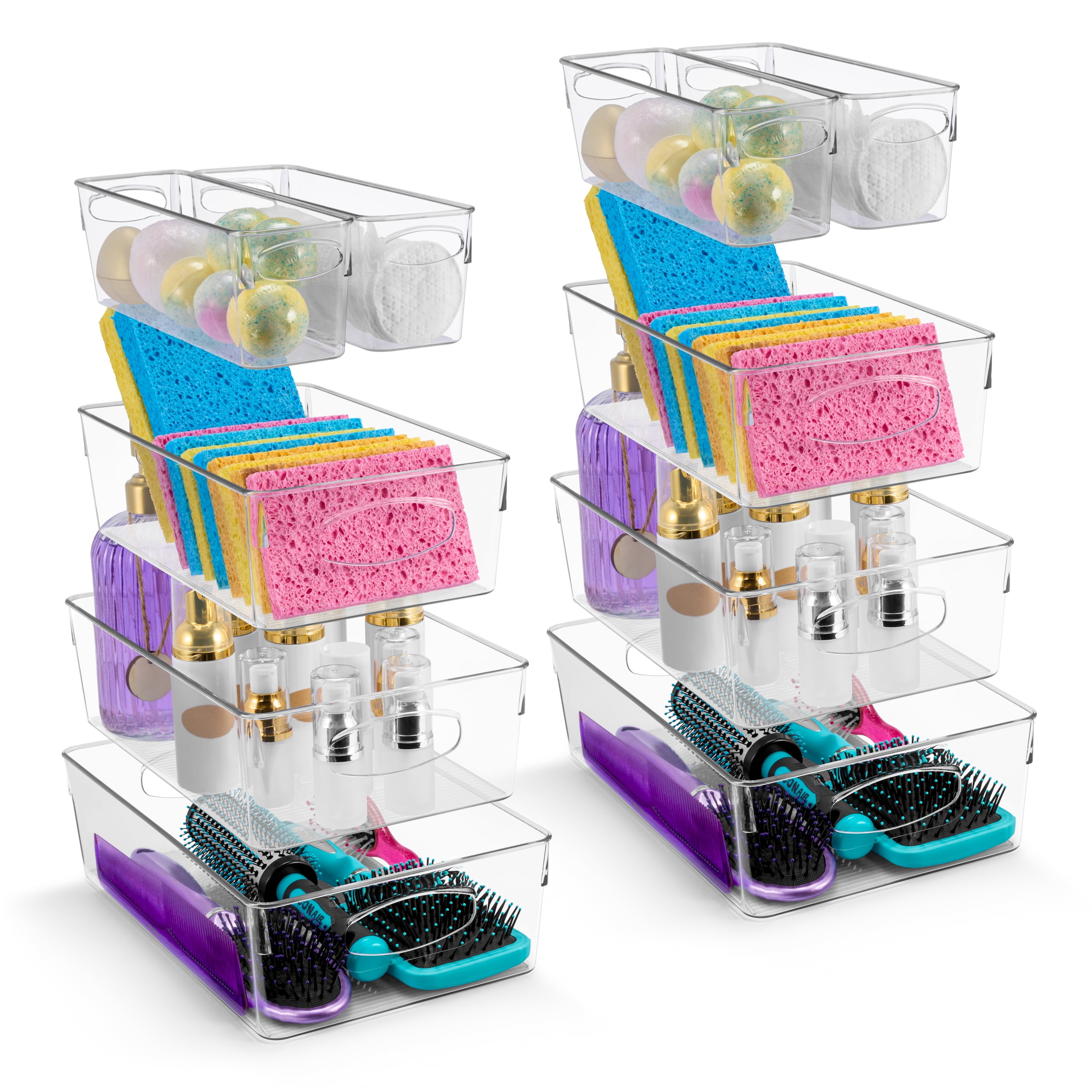 Sorbus 10 Pack Clear Plastic Storage Bins, Clear Organizer Bins with Handle for Kitchen, Pantry, Cabinet, Refrigerator, Craft, Toys, Clothes, Closet, Under Sink, Bathroom Organizers and Storage