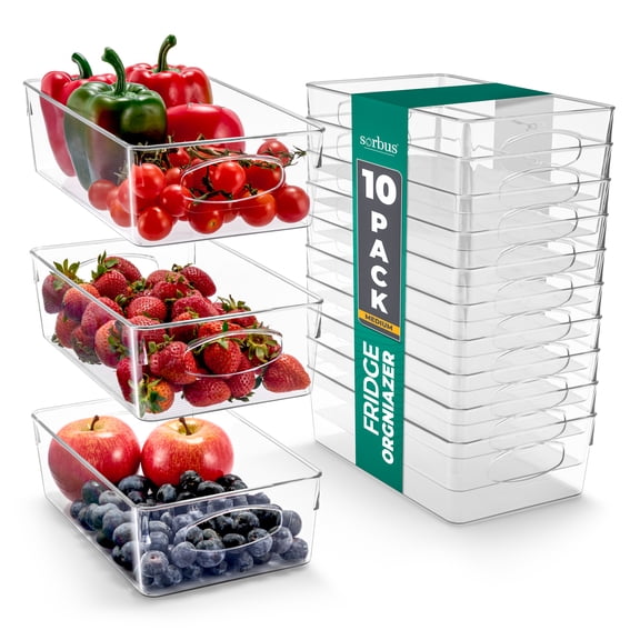 Sorbus 10 Pack Clear Storage Bins with Handles, Medium Under Sink Organizers for Home