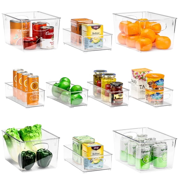 Sorbus 10-Piece Clear Open Storage Bins Set - Stackable Fridge & Pantry Organizers