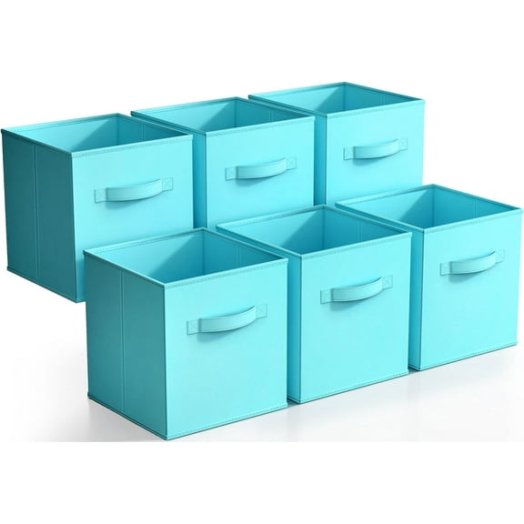 Sorbus 11" Collapsible Fabric Storage Cubes - 6 Foldable Bins with Handles for Clothes, Toys, Books (Aqua)