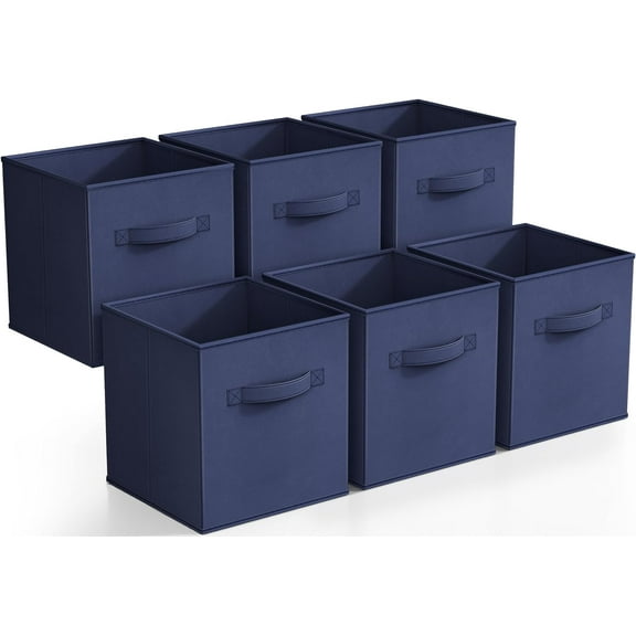 Sorbus 11" Collapsible Fabric Storage Cubes - 6 Foldable Bins with Handles for Clothes, Toys, Books (Navy Blue)