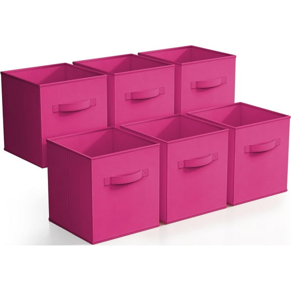 Sorbus 11" Collapsible Fabric Storage Cubes - 6 Foldable Bins with Handles for Clothes, Toys, Books (Pink)