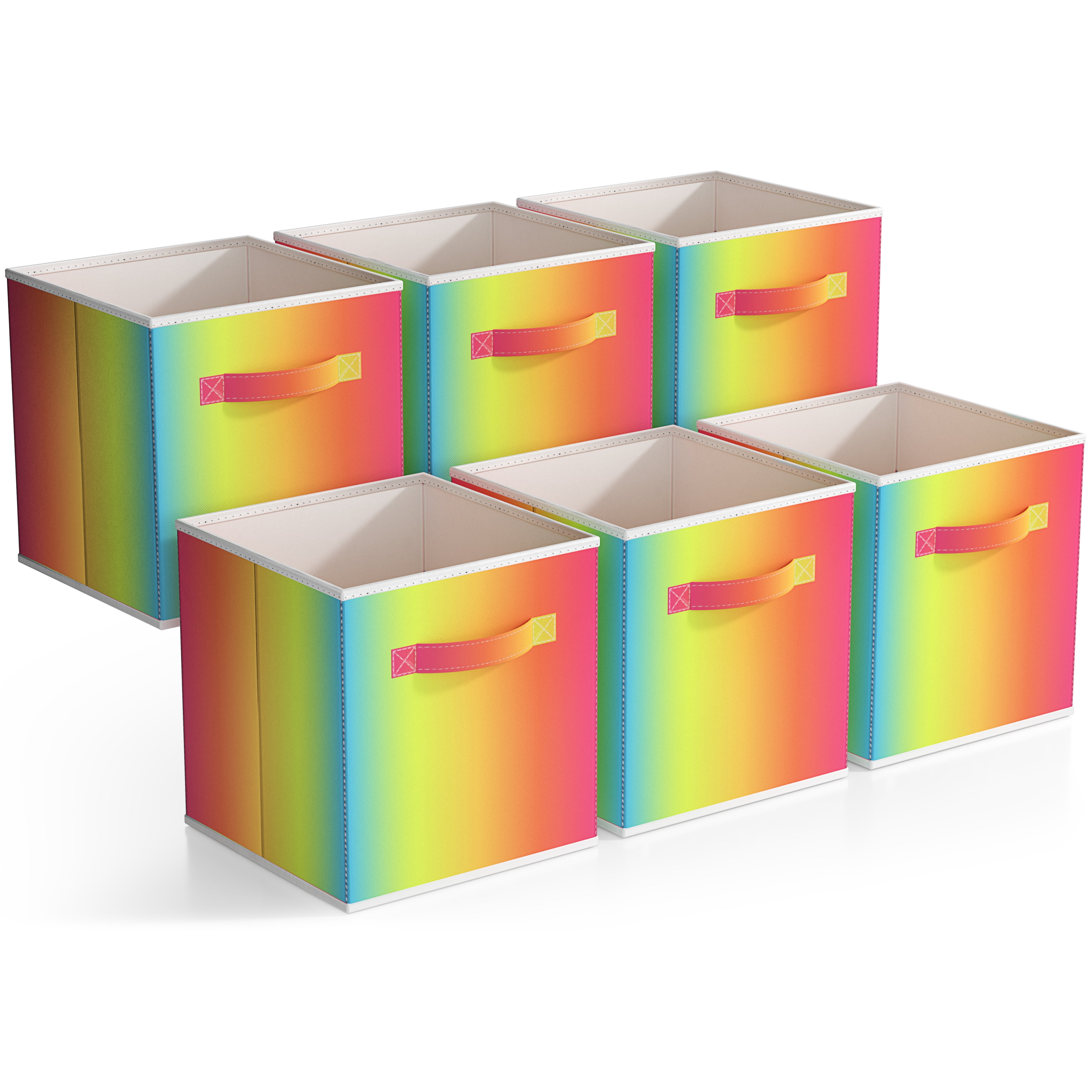 Sorbus 11" Collapsible Fabric Storage Cubes, 6-Pack Bins with Handle, Multi Ombre