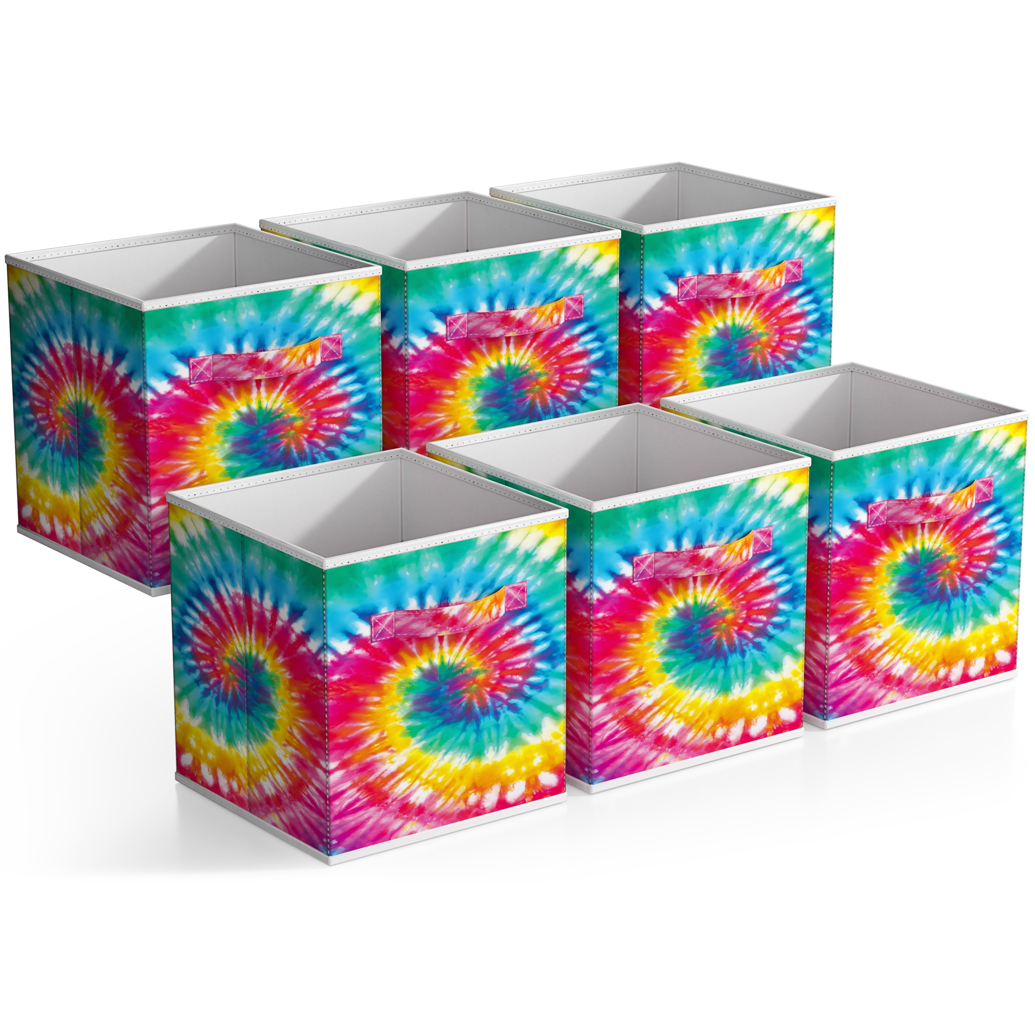 Sorbus 11" Collapsible Fabric Storage Cubes, 6-Pack Bins with Handle, Rainbow Swirl